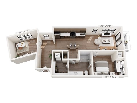 Floor plan for 1 bed, 1 bath, 853 sqft